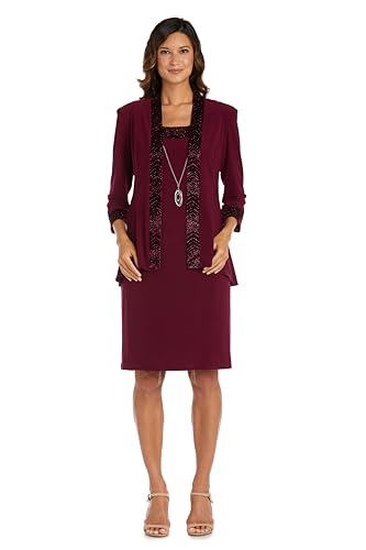 R&M Richards Women's Plus Size 2PC Glitter Velvet Jacket & Dress Set, Charcoal