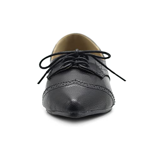 Ollio Women's Ballet Shoe Flat Enamel Pointed Toe Oxford M1818 (8.5 B(M) US, Black)