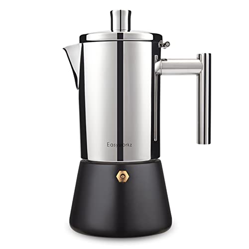 Easyworkz Diego Stovetop Espresso Maker Stainless Steel Italian Coffee Machine Maker 4Cup 6.8 oz Induction Moka Pot