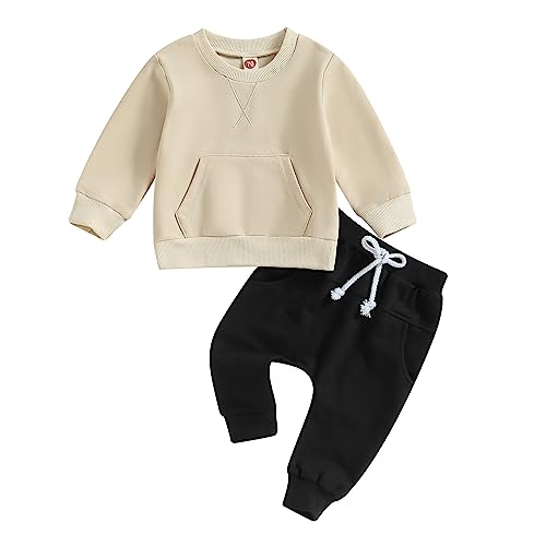 Karesoull Toddler Baby Boy Sweatsuits Fall Winter Clothes Set Long Sleeve Solid Color Crewneck Sweatshirts & Pants Outfit
