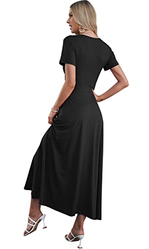 AUSELILY Maxi Dresses for Women Ankle Length Floral Print Beach Long Flowy Dress with Pockets Red Flowers M