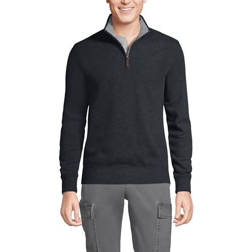 Lands' End Mens Bedford Rib Quarter Zip Sweater Dark Charcoal Heather Big and Tall 3xlt