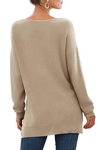 GRECERELLE Women's Fall and Winter Long Sleeve Side Split Loose Casual Pullover Tunic Tops Royal Blue-Small