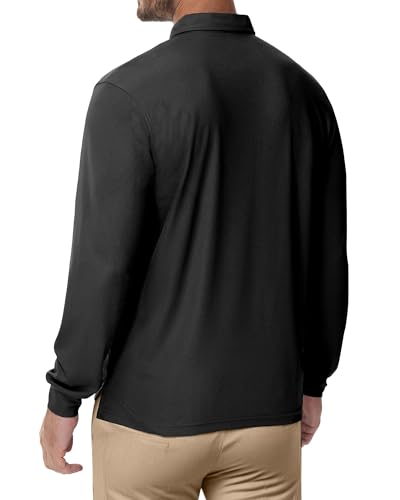 Cityork Men's Polo Shirt Long Sleeve Golf Polo Shirts for Men Moisture Wicking Button Down Dry Fit Comfort Colors T Shirt UPF50+ Black