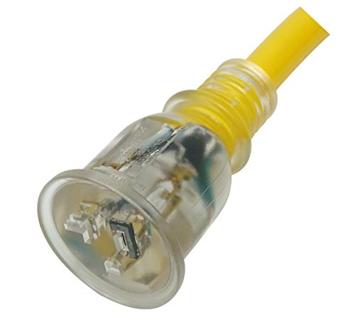 Yellow Jacket Extra Heavy Duty Extension Cord, 50Ft, 10 Gauge, 3 Conductor, Lighted End, Weather Resistant, SJTW, Yellow, 2991