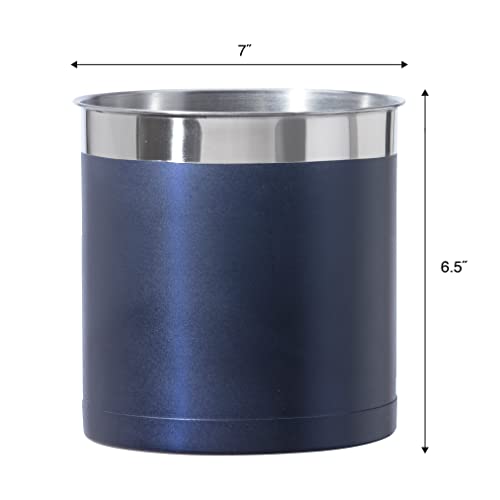 Oggi Stainless Steel Jumbo Utensil Holder - 7" Utensil Caddy, Weighted Base for Stability - Extra Large Utensil Crock and Countertop Utensil Organizer, Blue
