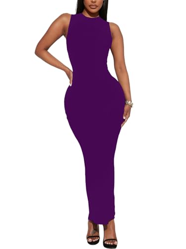 Women's Summer Long Bodycon Dress - Casual Basic Club Party Sleeveless Tank Sheath Dresses Navy Blue XXXL