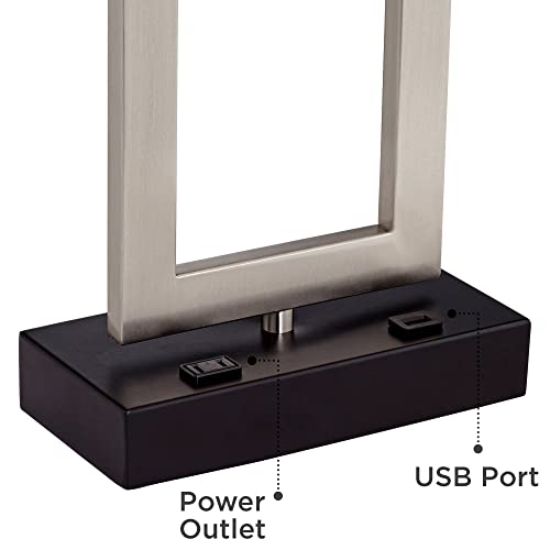 360 Lighting Todd Modern Table Lamp with Hotel Style USB and AC Power Outlet in Base 30" Tall Brushed Nickel Rectangle White Shade for Living Room Bedroom House Bedside Nightstand Home
