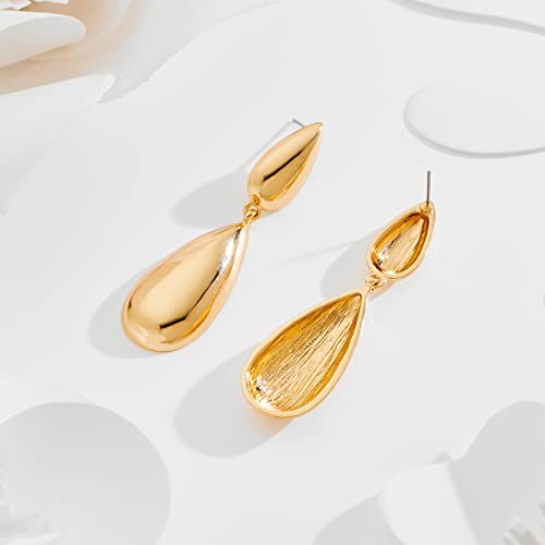 Gold Long Waterdrop Earrings for Women Polished Brushed Droplet Dangle Earrings