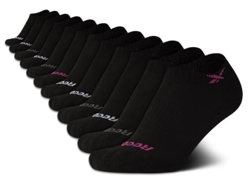 Reebok Girls' Low Cut Performance Socks - 12 Pack Cushion Comfort No Show - Breathable Active for Girls (4-10), Size Medium, All Black