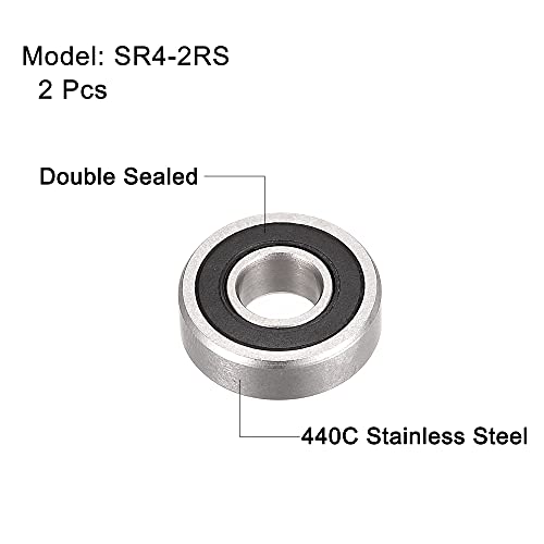 uxcell SR4-2RS Stainless Steel Ball Bearing 1/4"x5/8"x0.196" Double Sealed Bearings 2pcs
