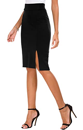 EXCHIC Women's Pencil Skirt Bodycon Business Skirt Side Slit Hem (Large, Royal Blue)