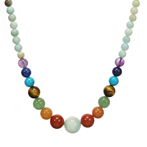 Ayriwoyi Amazonite Necklace Beaded Stone Necklace 7 Chakra Necklace for woman Healing Crystal Necklace 20 inch Inspirational Gifts for Women