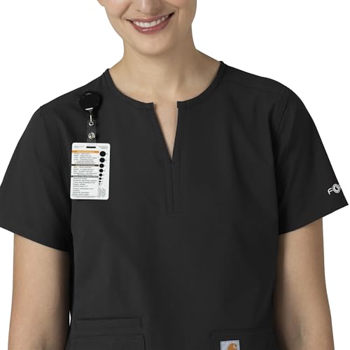 Carhartt Women's Notch Neck Tunic Scrub Top, Wine