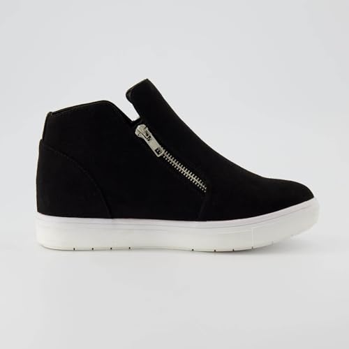 CUSHIONAIRE Women's Hart Sneaker Wedge Bootiesโ Slip-On Sneaker Wedge Boots for Women with Dual Zipper, Black 9