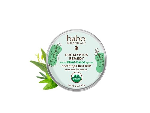 Babo Botanicals Eucalyptus Remedy Soothing Chest Rub - USDA Organic - Calming relief with eucalyptus, lavender & rosemary essential oils - Made without Camphor or Petroleum - For ages 3+