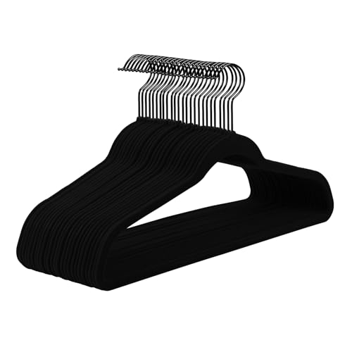 MIZGI All Black Velvet Hangers 40 Pack,Premium Flocked Clothes Hangers Non-Slip Felt Hangers,Sturdy Black Hangers Heavy Duty Coat Hangers,Durable Suit Hangers for Space Saving, No Hanger Marks