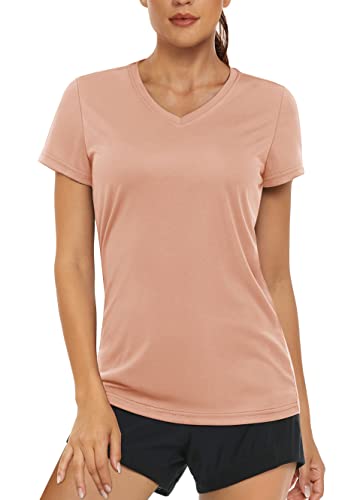 MAGCOMSEN Running Shirts for Women Dry Fit Short Sleeve T Shirts Women Rash Guard Quick Dry Hiking Shirts Fishing Shirts Rose M