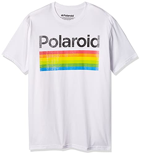 Polaroid Men's Logo Vintage Style Rainbow T-Shirt, White, S