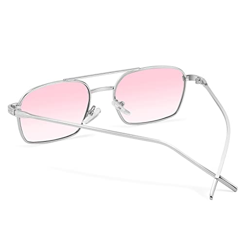 FEISEDY Fashion Square Aviator Sunglasses Women Men Trendy Retro Metal Frame Sun Glasses Candy Color Lens B1036