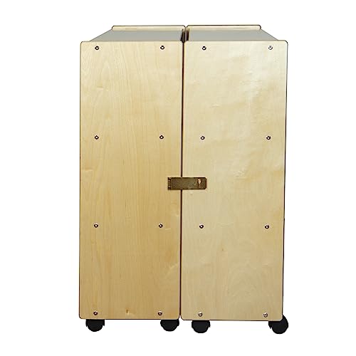 Contender Fully Assembled Folding Mobile Storage Organizer for Daycare Classroom Preschool, Wood Furniture on Rolling Casters with 4 Shelves for Toys, Puzzles, Books (Made in USA)