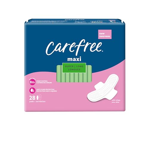 Carefree Maxi Pads for Women, Super/Long Pads With Wings, 28ct | Carefree Pads, Feminine Care, Period Pads & Postpartum Pads | 28ct (Pack of 1)