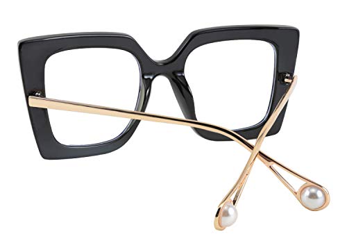 FEISEDY Oversized Square Anti Blue Light Glasses Block Eye Strain Glare Pearl Inlay Arm Cat Eye Fashion Glasses B2639