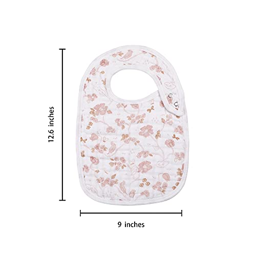 Snap Muslin Bibs for Girls, 3-Pack Baby Bibs for Infants, Newborns and Toddlers, 100% Cotton Muslin Absorbent & Soft Layers, Adjustable Snaps,"Spring"