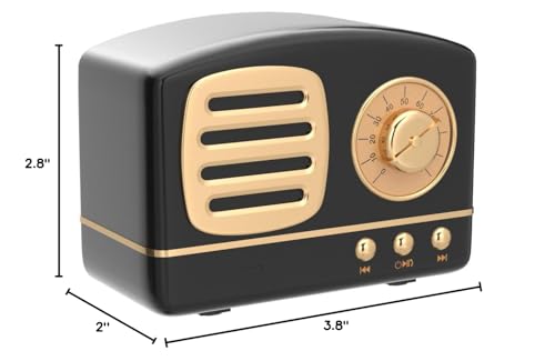 Dosmix Wireless Stereo Retro Speakers, Portable Bluetooth Vintage Speakers with Powerful Sound, Answering Calls, Alexa Support, TF Card, AUX for Kitchen Party Outdoor Android iOS Black