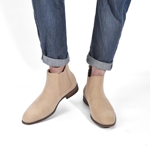 Chelsea Boots for Men Suede Casual - Ankle Chukka Dress Slip on Boots Waterproof QEXXM01-TAN-13