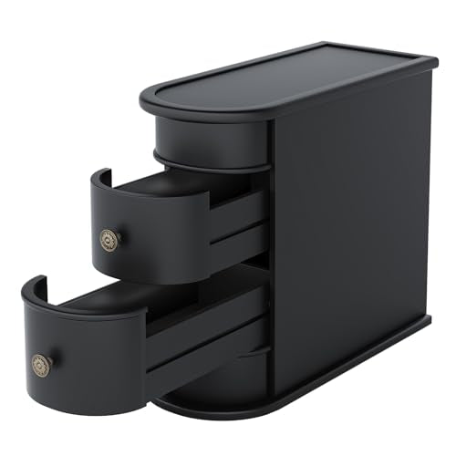 Tribesigns End Table with 2 Drawers, Black Sofa Side Table with Storage, No Assembly Required, Closed Back, Slim Nightstand Vintage Wood Chairside Bedside Narrow Accent Table for Living Room Bedroom