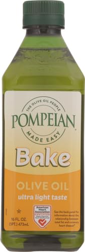 Pompeian Made Easy Bake Olive Oil, Ultra Light Taste, Perfect for Baking Foods such as Brownies and Cakes, American Heart Association Certified, Non-Allergenic, Non-GMO, 16 Fl Oz (Pack of 1)
