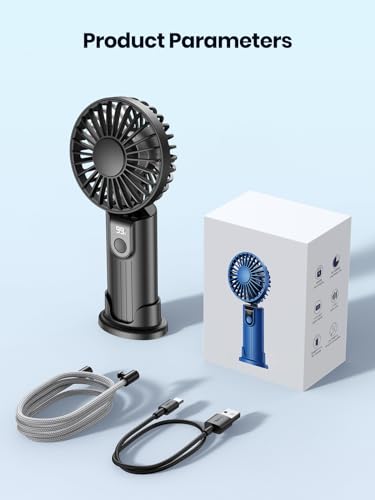 Warmco Portable Handheld Fan, 5000mAh Battery Operated Fan with LED Display, Hand Held/Neck/Desk 3 in 1 Small Personal Mini Fan 180° Foldable USB Rechargeable Fan for Travel,Outdoor,Home,Office,Makeup