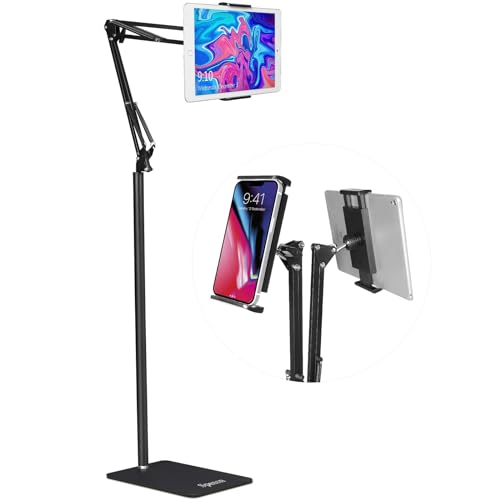 Spessn Adjustable Tablet Floor Stand Universal 360-degree Rotatable Metal Tablet Holder Phone Stand for iPad/iPhoneX/iPad Pro 4.5-12.9" Inch-Screen, Phone, Kindle(Black)