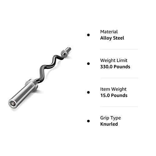 EZ Bar Curl Barbell 4ft-22LB 330LBS Capacity Olympic Bearing Barbell (330LB-Black)