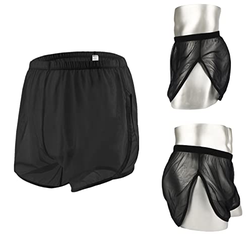 ZONBAILON Large Split Sides Men's Boxers Shorts Mesh Underwear See-Through Black Size M