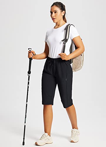 BALEAF Women's Below Knee Long Hiking Cargo Shorts UPF 50 3/4 Capri Lightweight Water Resistant Zip Pocket Elastic Waist Frost Gray S