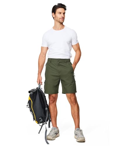 FUWODE Mens Hiking Cargo Shorts with 5 Zipper Pockets Lightweight Multi Pockets 9 Inseam Elastic Stretch Waistband Belt Loop Quick Dry for Summer Outdoor