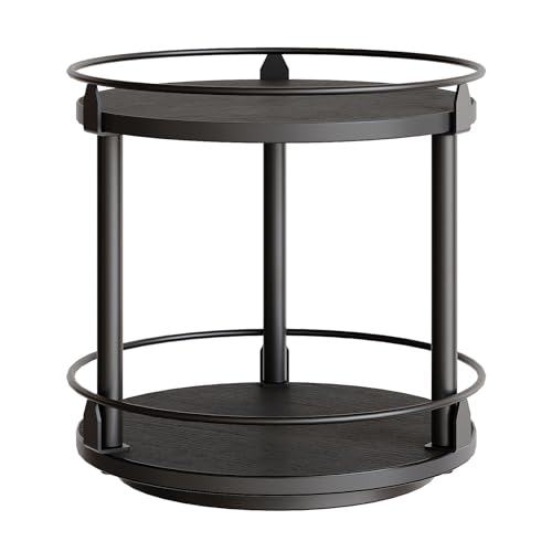 YATINEY Lazy Susan Organizer, Rotating Spice Rack, 2 Tier Spice Turntable Organizer, Industrial Turntable Spice Holder, for Kitchen Countertop and Cabinet, Compact and Versatile, Black SR22BK