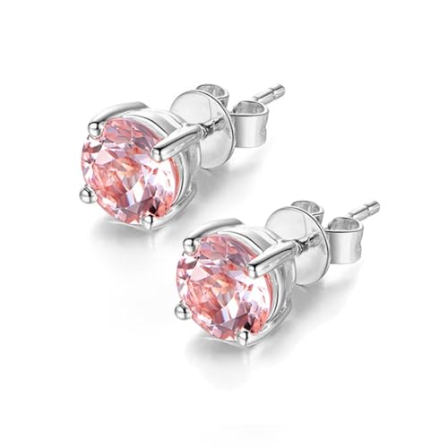 JIANGXIN Round cut Peach Morganite 925 Sterling Silver Platinum Plated Stud Earrings Fine Jewelry for Women 3mm stone
