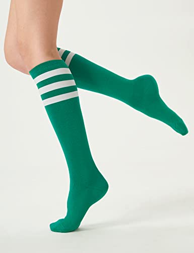 Joulli Women's Knee High Athletic Socks Stripe Tube Outdoor Sport Socks 3 Pairs, White