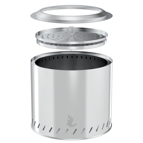 OutVue 15 inch Stainless Steel Smokeless Fire Pit with Carry Bag, Portable Outdoor Smokeless Firepit, Wood Burning Fire Pits for Camping, Bonfire, Low Smoke Firepit for Outside(15 inch)