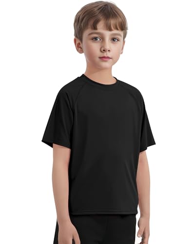 KEREDA Boys Swim Rash Guard Shirt Short Sleeve Shirts UPF 50+ Quick Dry Athletic Shirt Orange 7-8 Y