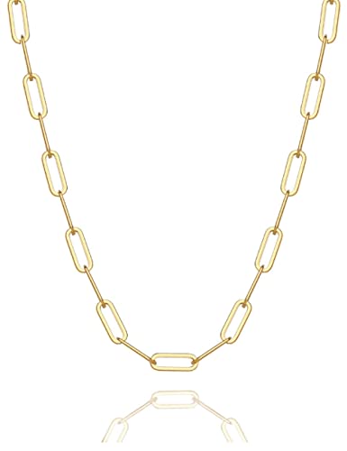 Waitsoul 925 Sterling Silver Paperclip Chain Lobster Clasp 4mm 18k Gold Over Paperclip Link Curb Chain Necklace for Women Men Diamond Cut 16-30 Inches(20)