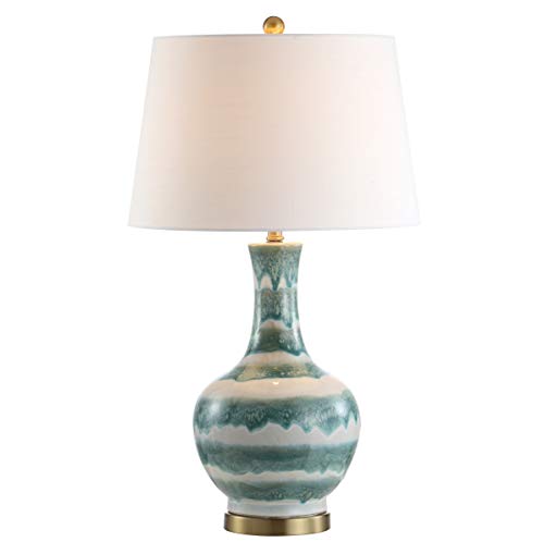 JONATHAN Y JYL3054A Tucker 30.5" Striped Ceramic/Metal LED Table Lamp Contemporary Transitional Bedside Desk Nightstand Lamp for Bedroom Living Room Office College Bookcase LED Bulb Included, Green
