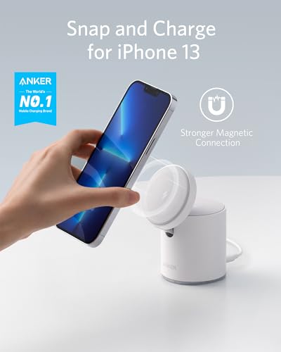 Anker Magnetic Wireless Charger, 2-in-1 Charging Station for Magsafe Wireless Charger with 20W USB-C Charger, for iPhone 14/14 Pro/14 Pro Max/13/13 Pro Max, AirPods Pro (Dolomite White)