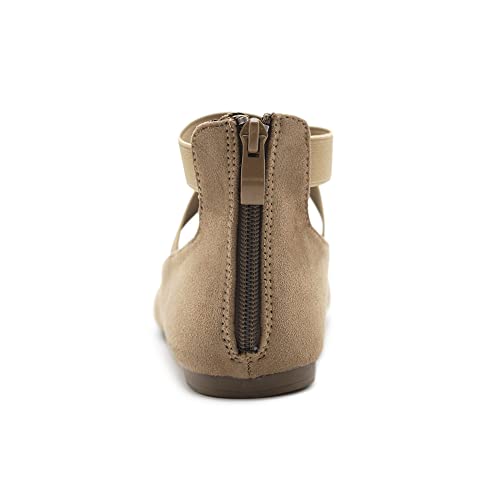 Ollio Women's Faux Suede Elastic Ankle Strap Pointed Toe Ballet Flats F167 (6.5 B(M) US, Beige)