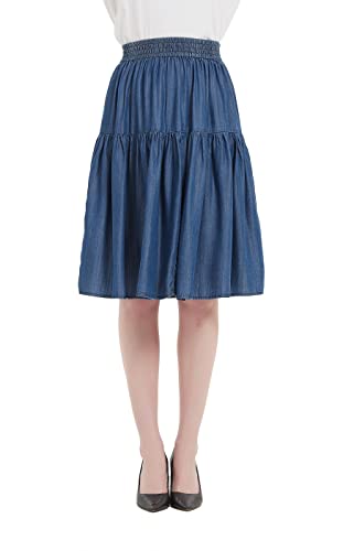 Tronjori Womens A Line Lightweight Tencel Denim Tiered Short Skirt Knee Length (XS, Light Blue)