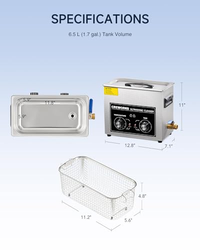 CREWORKS Ultrasonic Cleaner with Heater and Timer, 1/2 Gallon Stainless Steel 60W Ultrasonic Cleaning Machine, 2L Sonic Cavitation Machine for Professional Jewelry Watch Glasses Cleaning and More