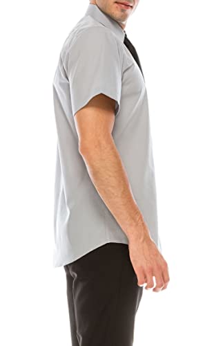 OmegaTux Mens Short Sleeve Solid Color Dress Shirts Navy Charcoal M(15-15.5)